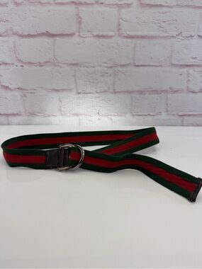 Gucci Sherry Line Web Green & Red D-Ring Webbing Belt